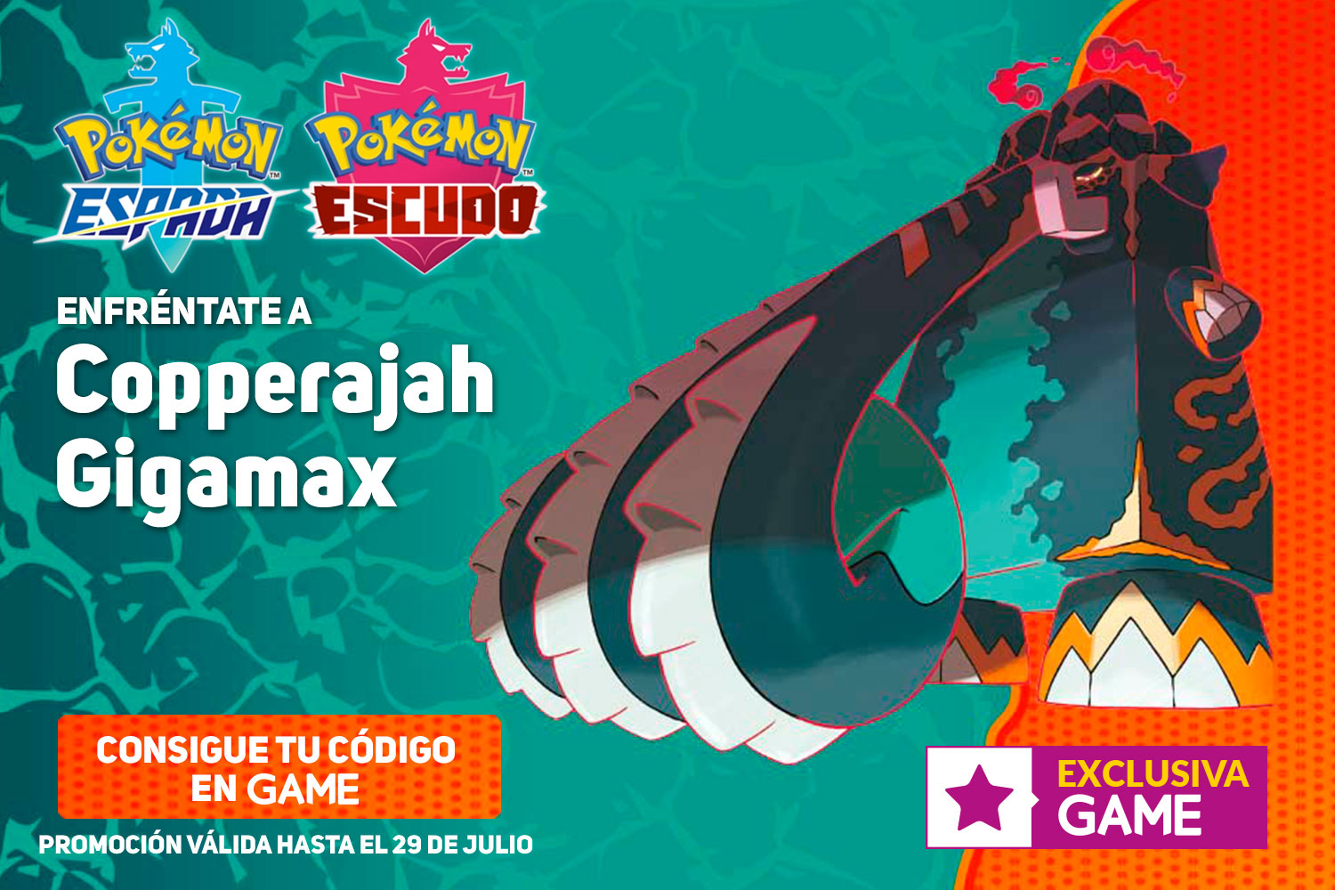 Consigue un código para incursión de Copperajah Gigamax para Pokemon Espada y Escudo en exclusiva GAME